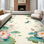 Dragonflies and Lotus Flowers Tranquil Design Rug