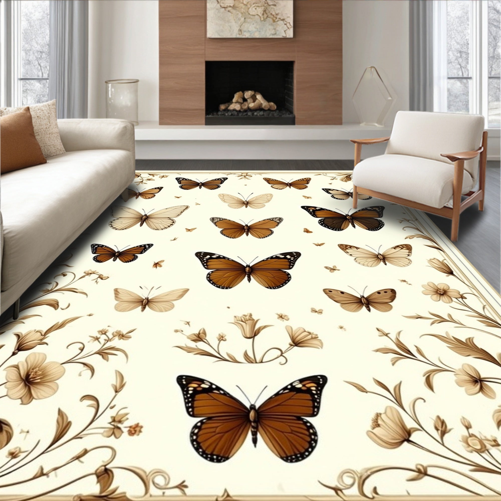 Nature Butterfly Patterned Design Rug