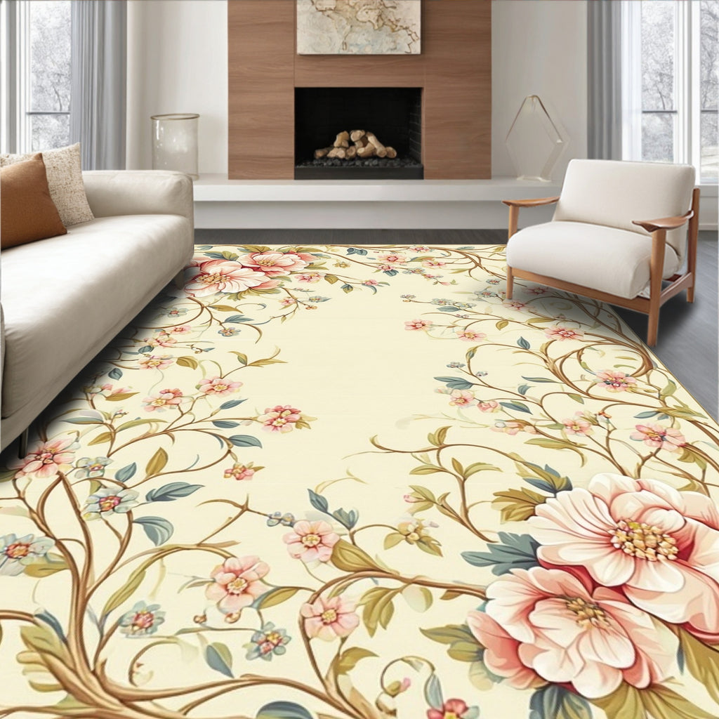 Elegant Floral Vines With Peony Bloom Rug