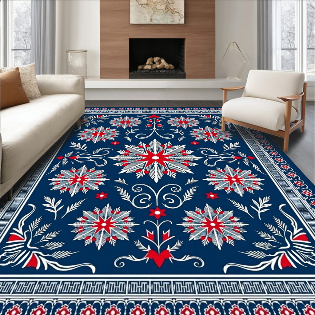 Red White Blue Floral Medallion Rug