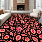Pink Floral Leaf Vine Pattern Rug