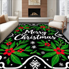 Festive Red Holly Christmas Wreath Rug