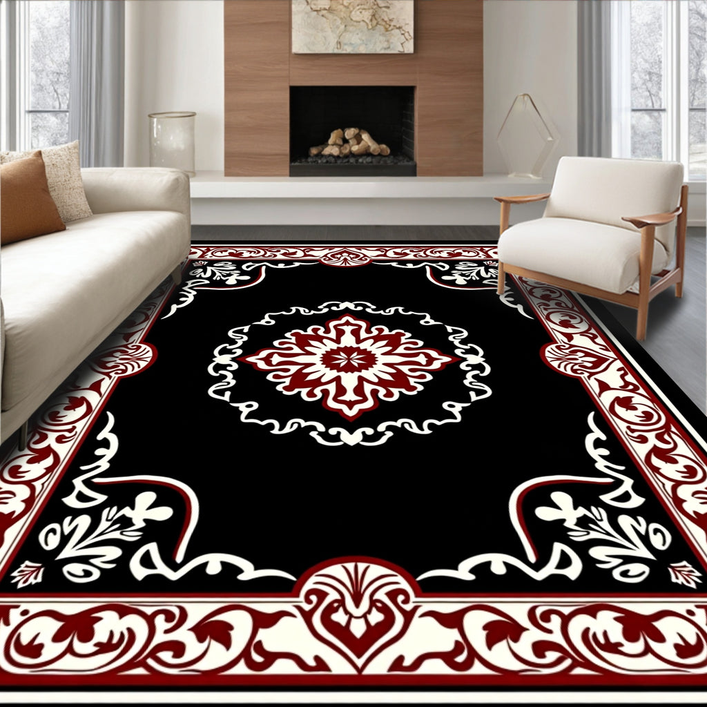 Crimson White Bordered Medallion Rug