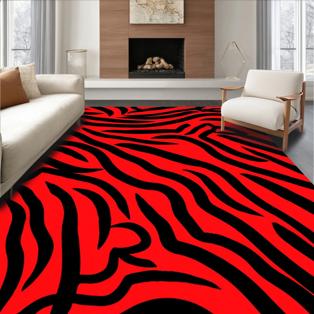Bold Red Black Animal Print Pattern Rug