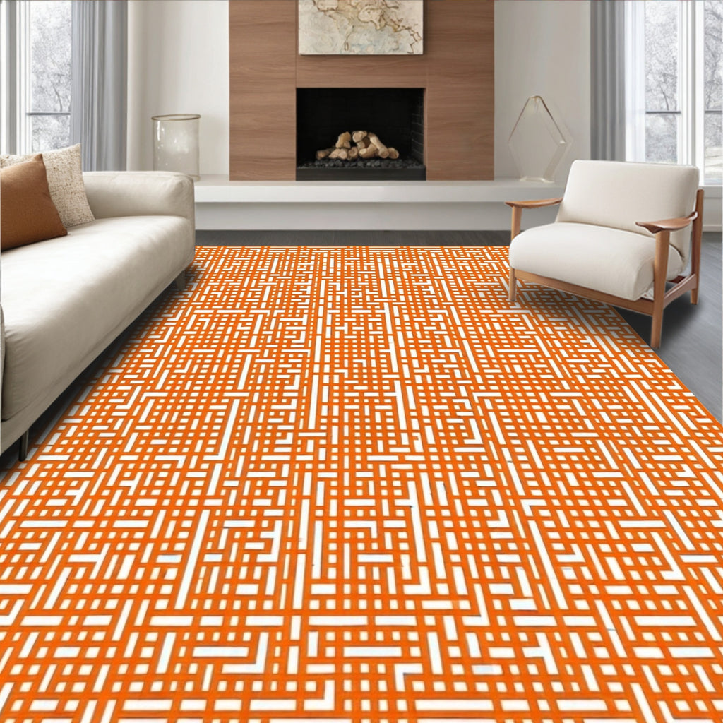 Abstract Orange Geometric Line Design Rug