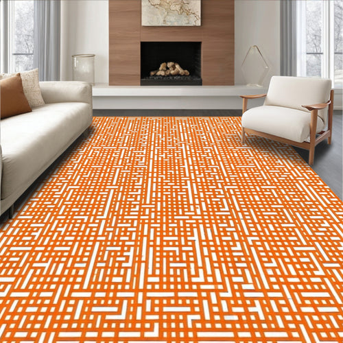 Abstract Orange Geometric Line Design Rug