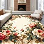 Romantic Floral Scrollwork Rose Design Rug