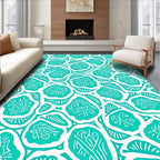 Teal White Organic Abstract Pattern Rug