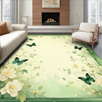 Whimsical Green Floral Butterfly Design Rug