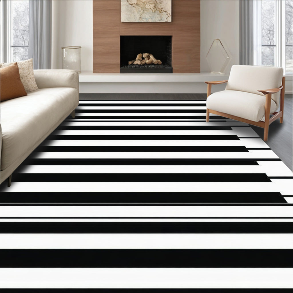 Minimalist Black White Stripes Rug