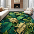Tropical Leaf Pattern With Gold Accents Rug