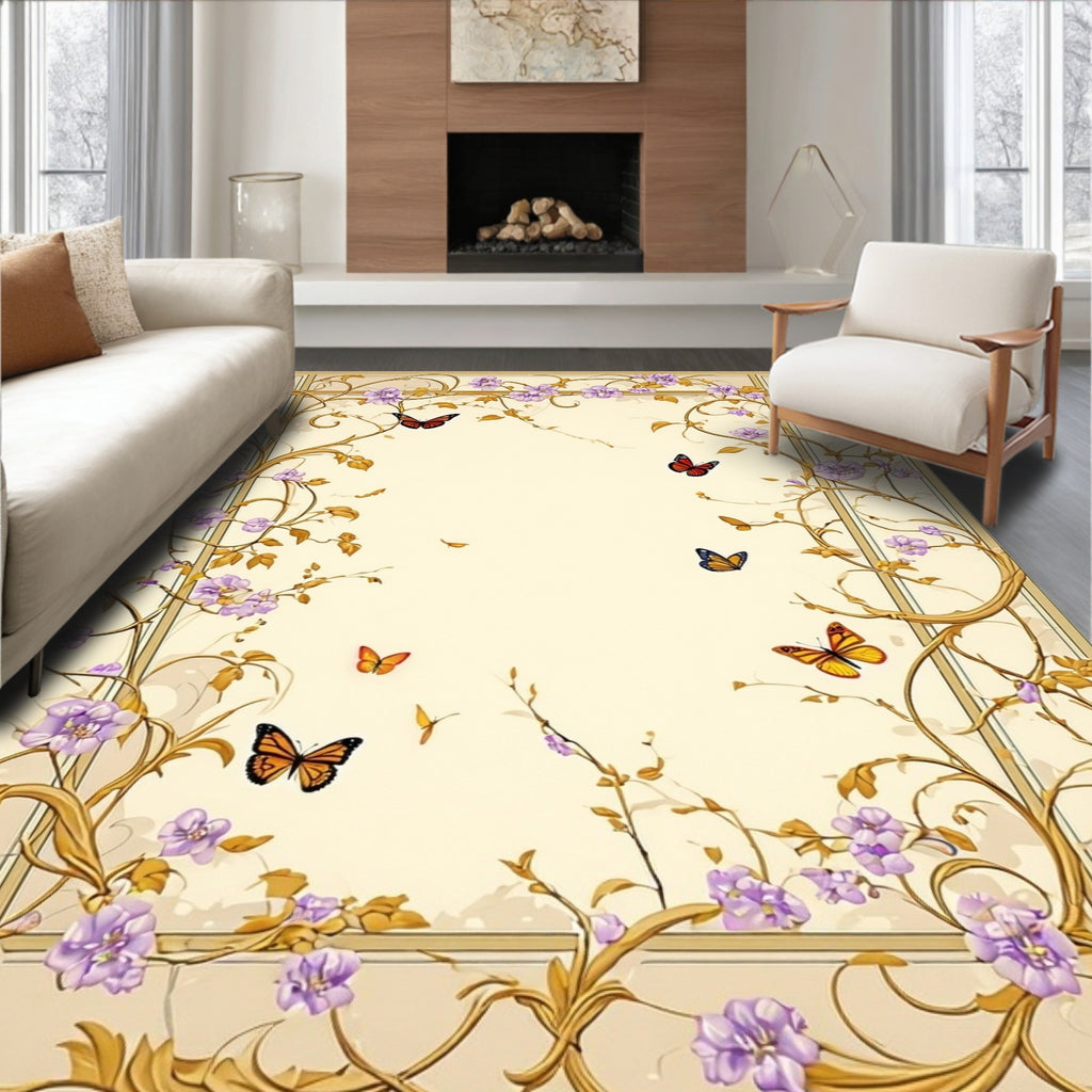Elegant Floral Butterfly Frame Pattern Rug