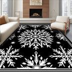 Black White Snowflake Winter Medallion Rug