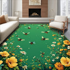 Whimsical Bees and Flowers Pattern Rug