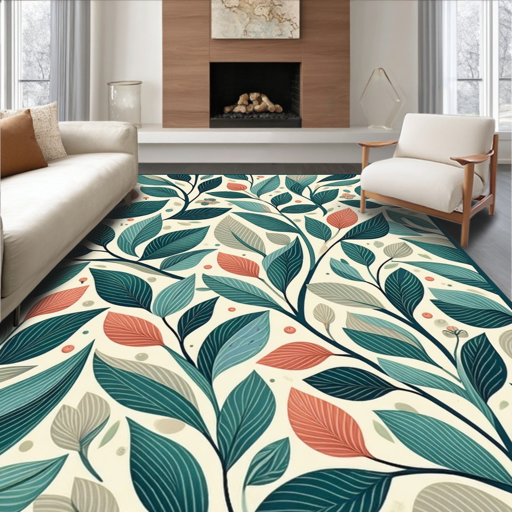 Botanical Vine Silhouette Pattern Rug