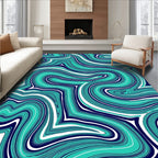 Aqua Wave Patterned Abstract Rug
