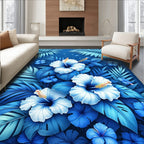 Blue Floral Tropical Jungle Design Rug