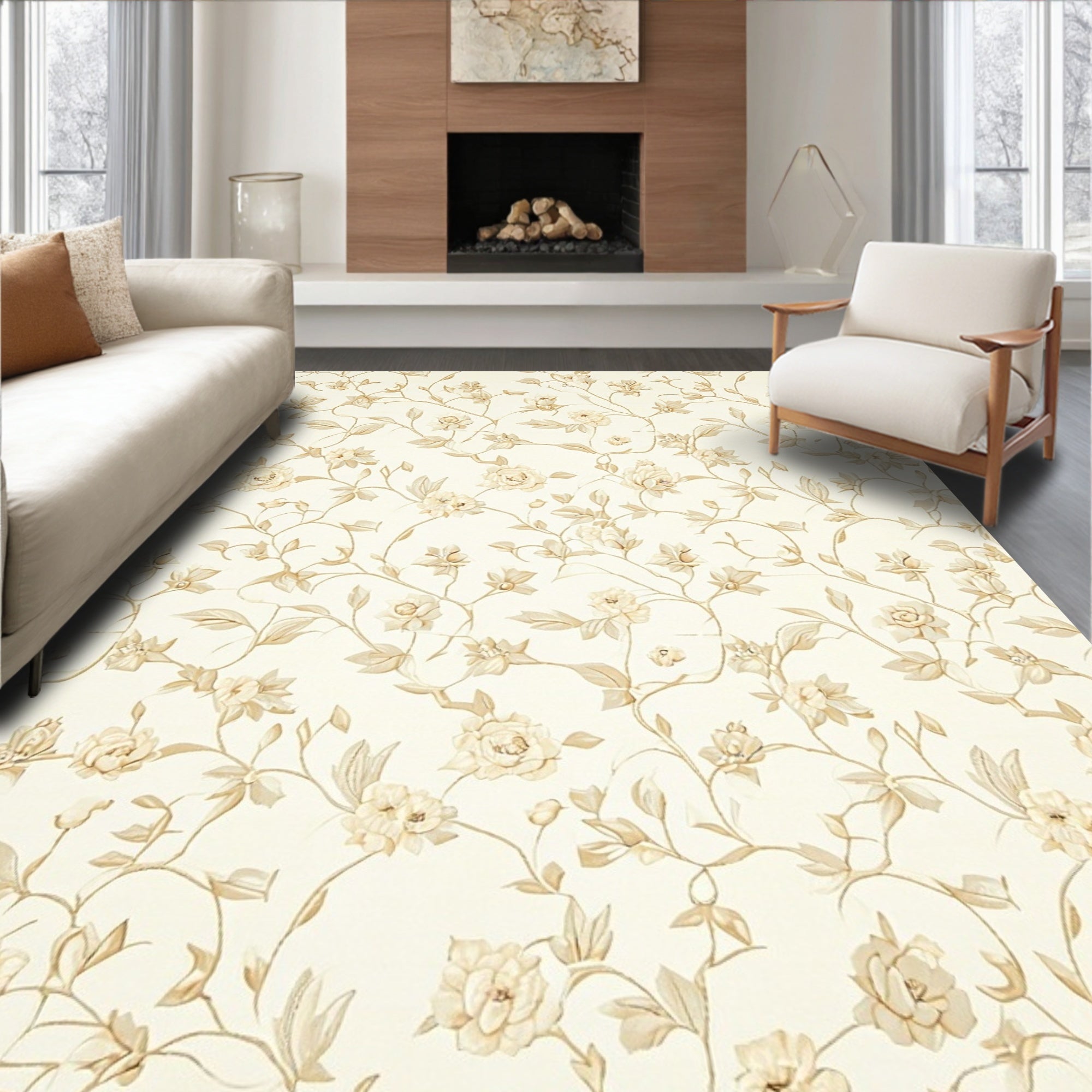 Delicate Floral Vine Pattern Rug
