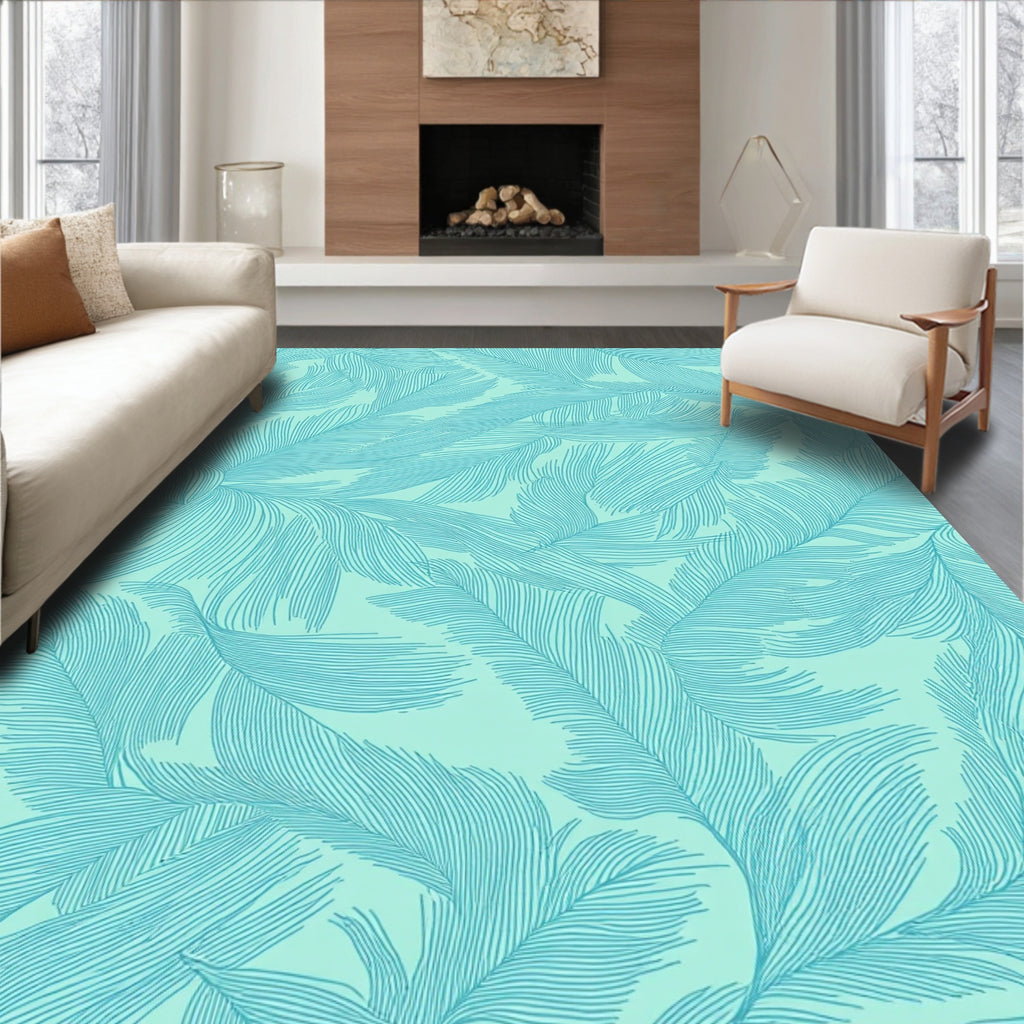 Light Blue Feather Pattern Design Rug