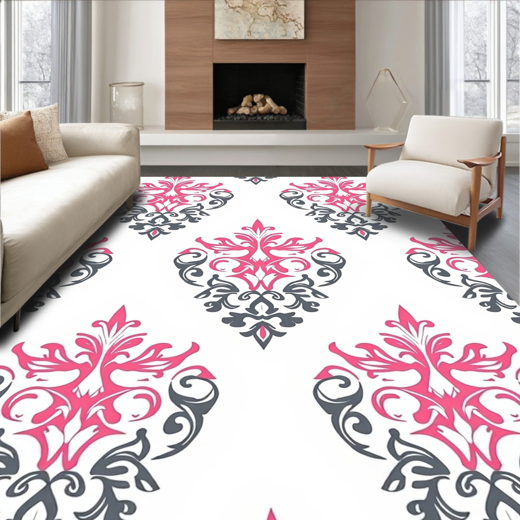 Damask Style Floral Pattern Rug