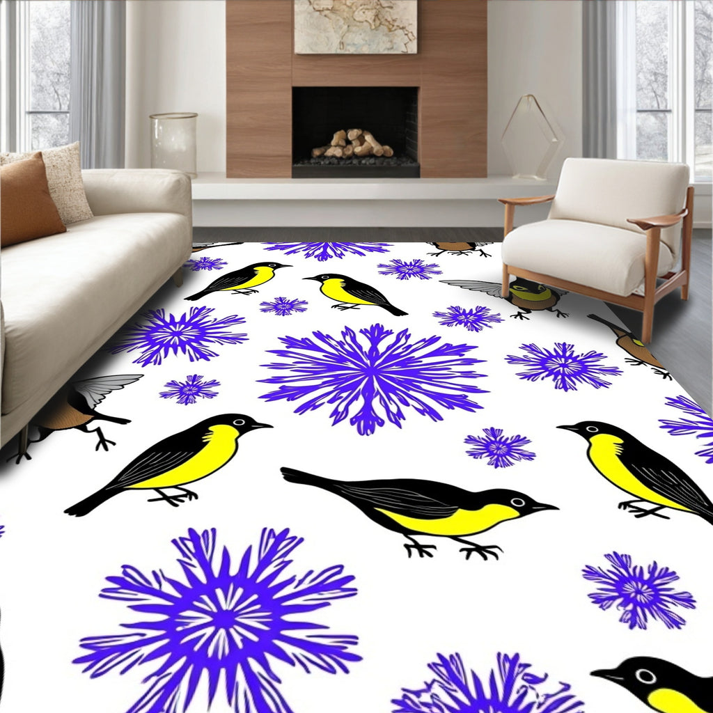 Vibrant Yellow Bird Starburst Design Rug
