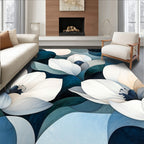Deep Blue Floral Art Deco Rug