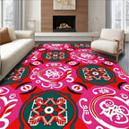 Pink Red Teal Medallion Swirl Rug