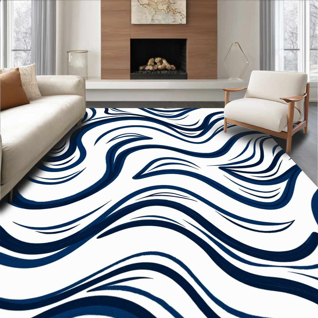 Deep Blue Abstract Swirl Rug