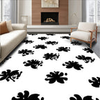 Bold Abstract Floral Black White Design Rug