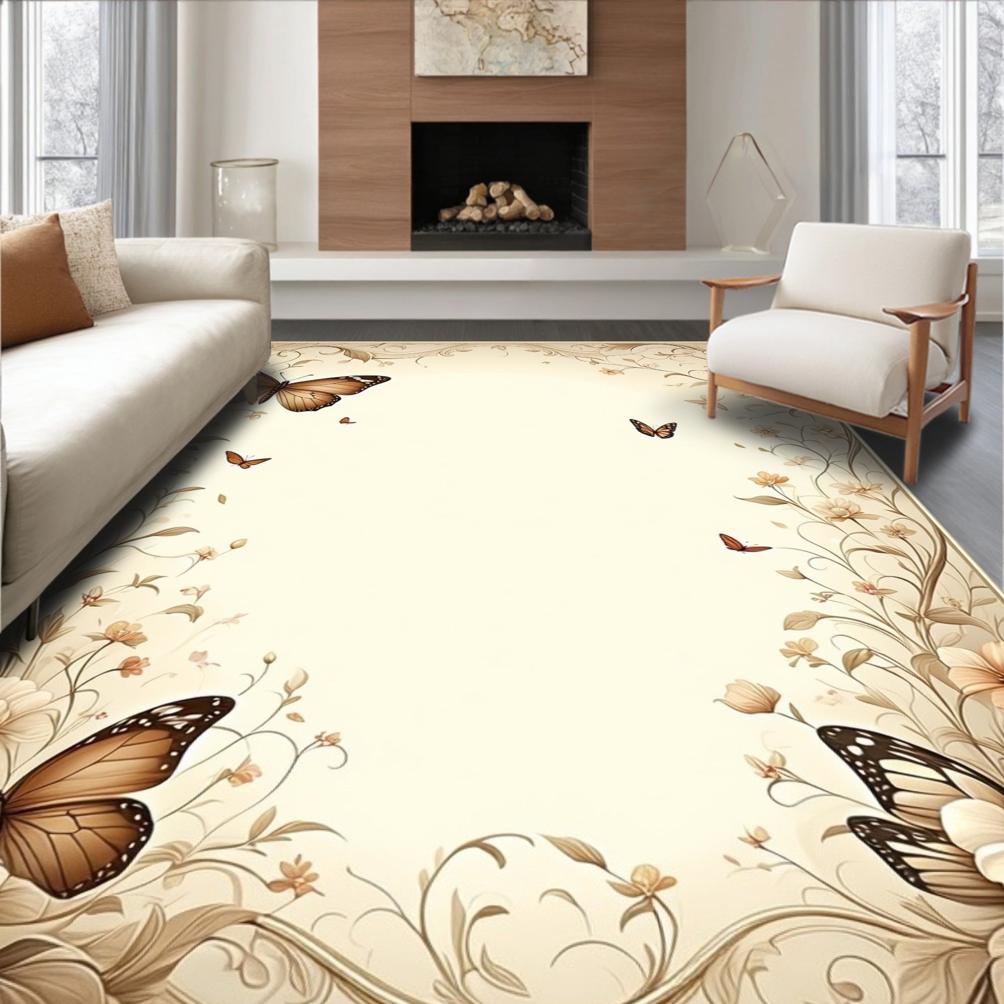 Vintage Floral Butterfly Art Rug