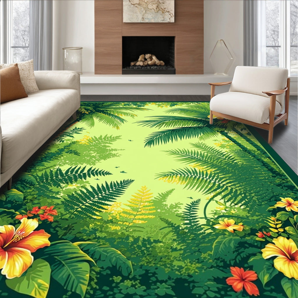 Tropical Jungle Botanical Lush Design Rug