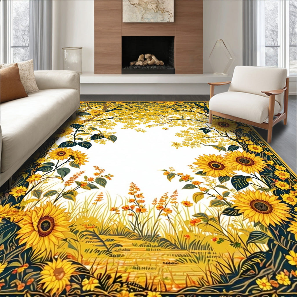 Vibrant Sunflower Meadow Scene Rug
