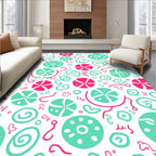 Playful Pink Teal Circular Pattern Rug