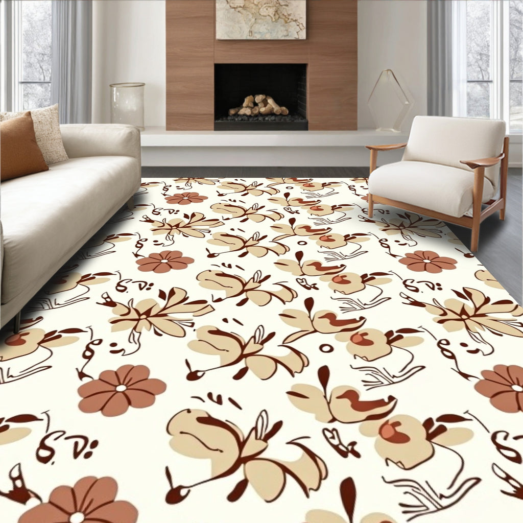 Neutral Tone Abstract Floral Pattern Rug