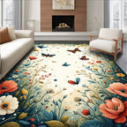 Whimsical Floral Butterfly Garden Design Rug