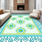 Aqua Teal Floral Medallion Border Rug