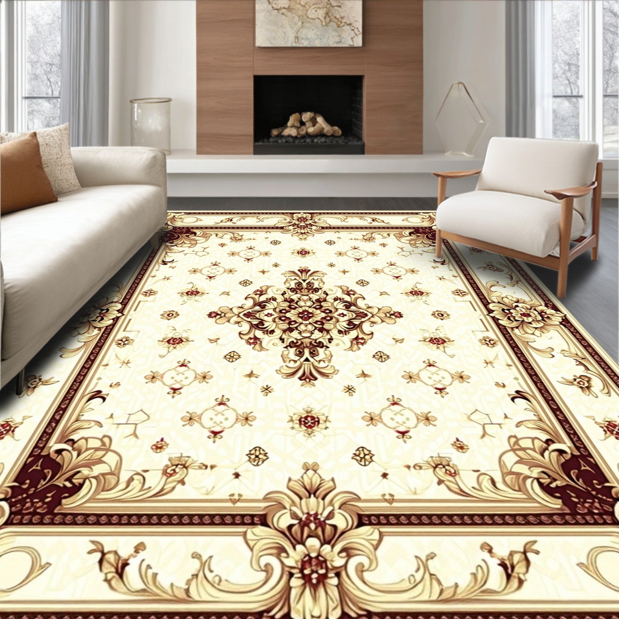 Classic Floral Medallion Beige Rug