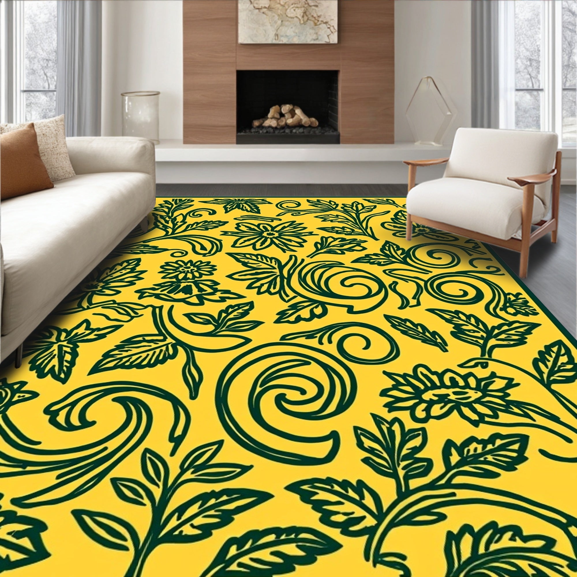 Floral Swirls and Leaves Pattern Rug