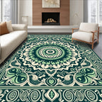 Deep Teal Medallion Floral Border Rug