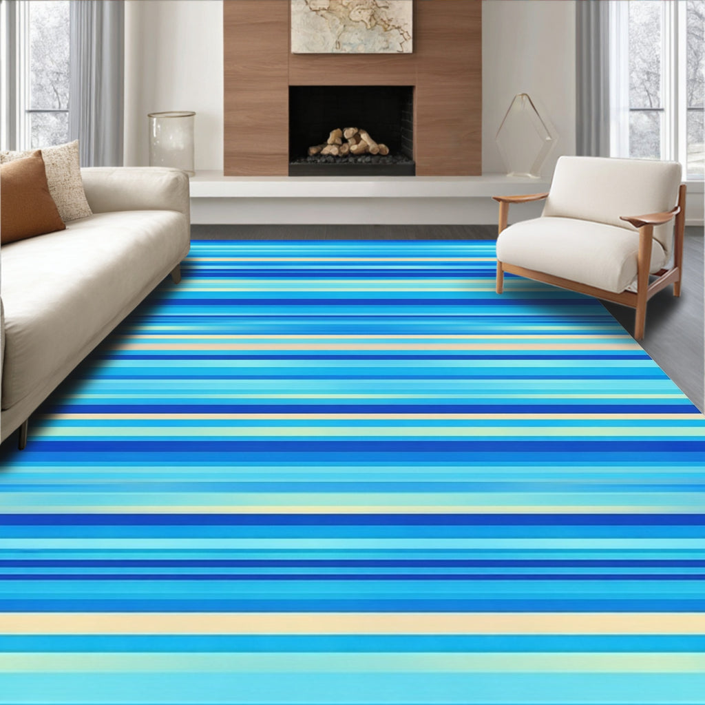 Cool Blue Stripe Pattern Decor Rug