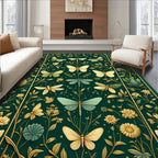 Emerald Garden Insect Floral Pattern Rug