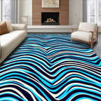 Bold Blue White Wavy Striped Design Rug