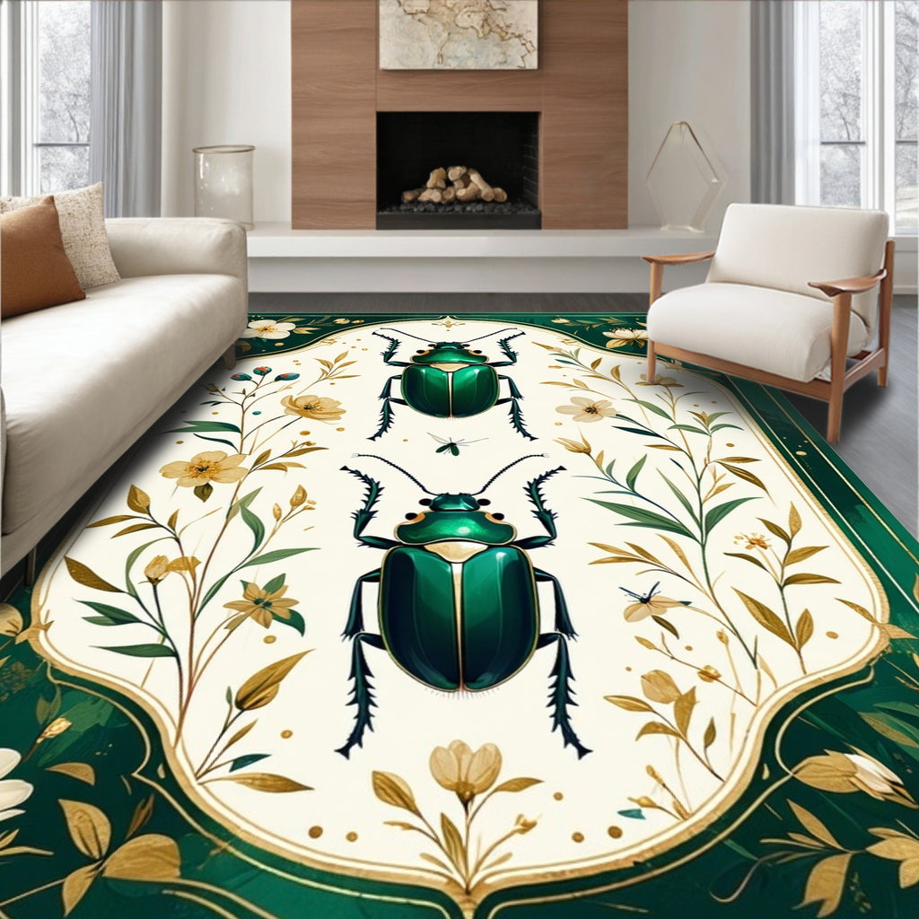 Emerald Beetles Botanical Art Rug