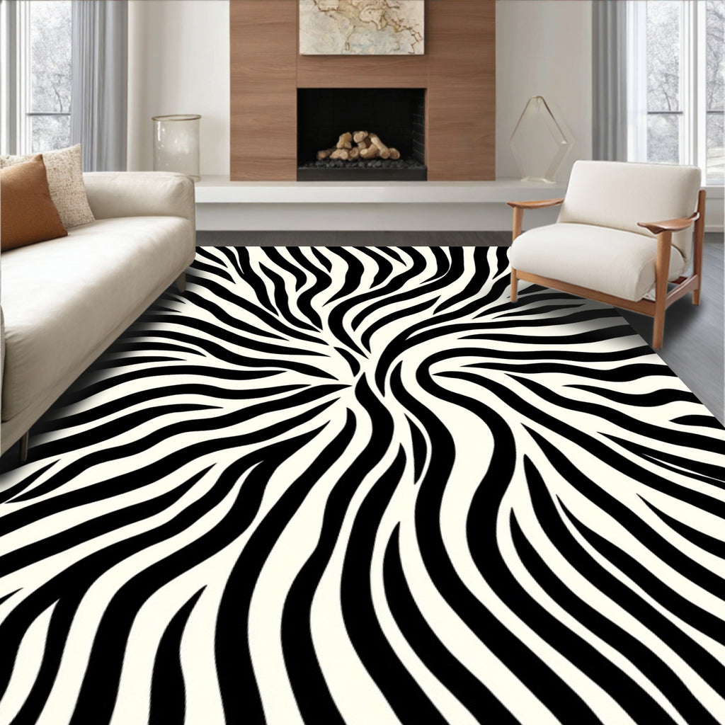 Bold Black And White Swirl Design Rug