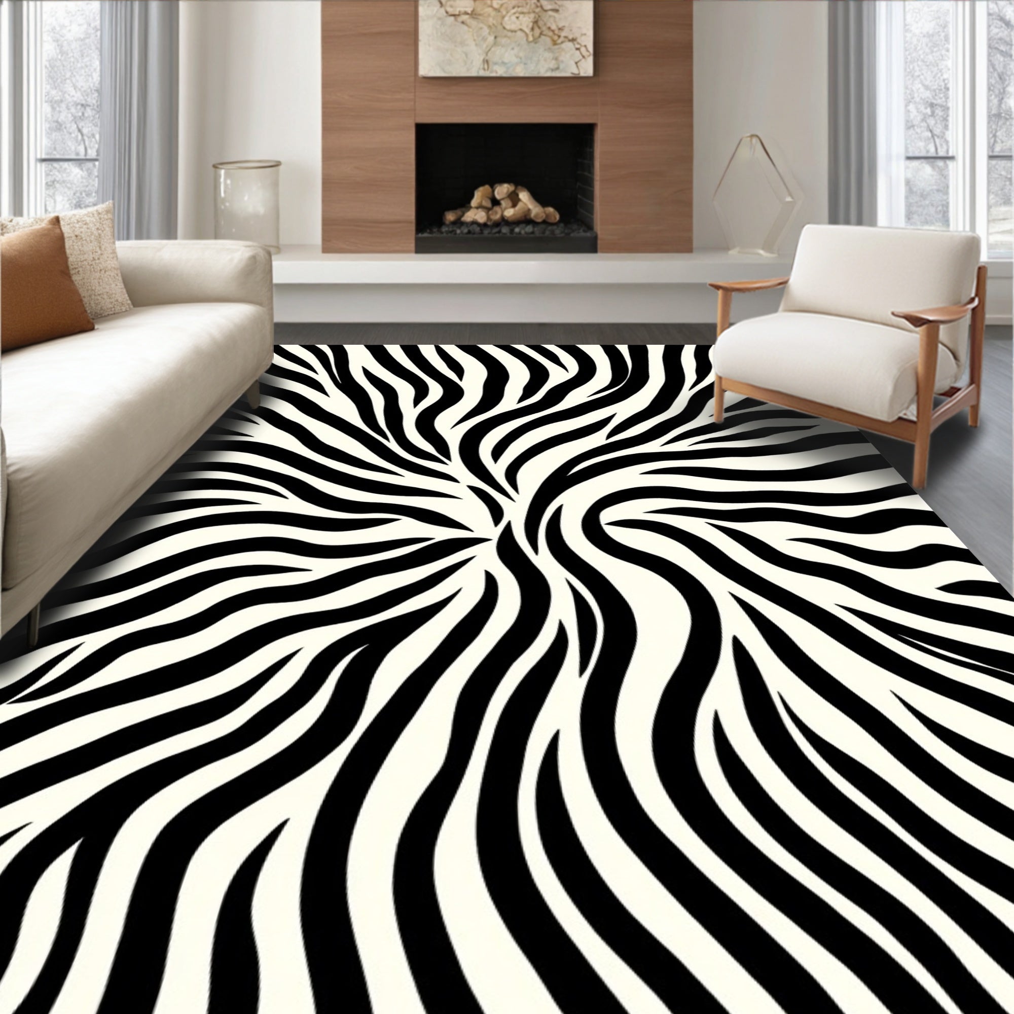 Bold Black And White Swirl Design Rug