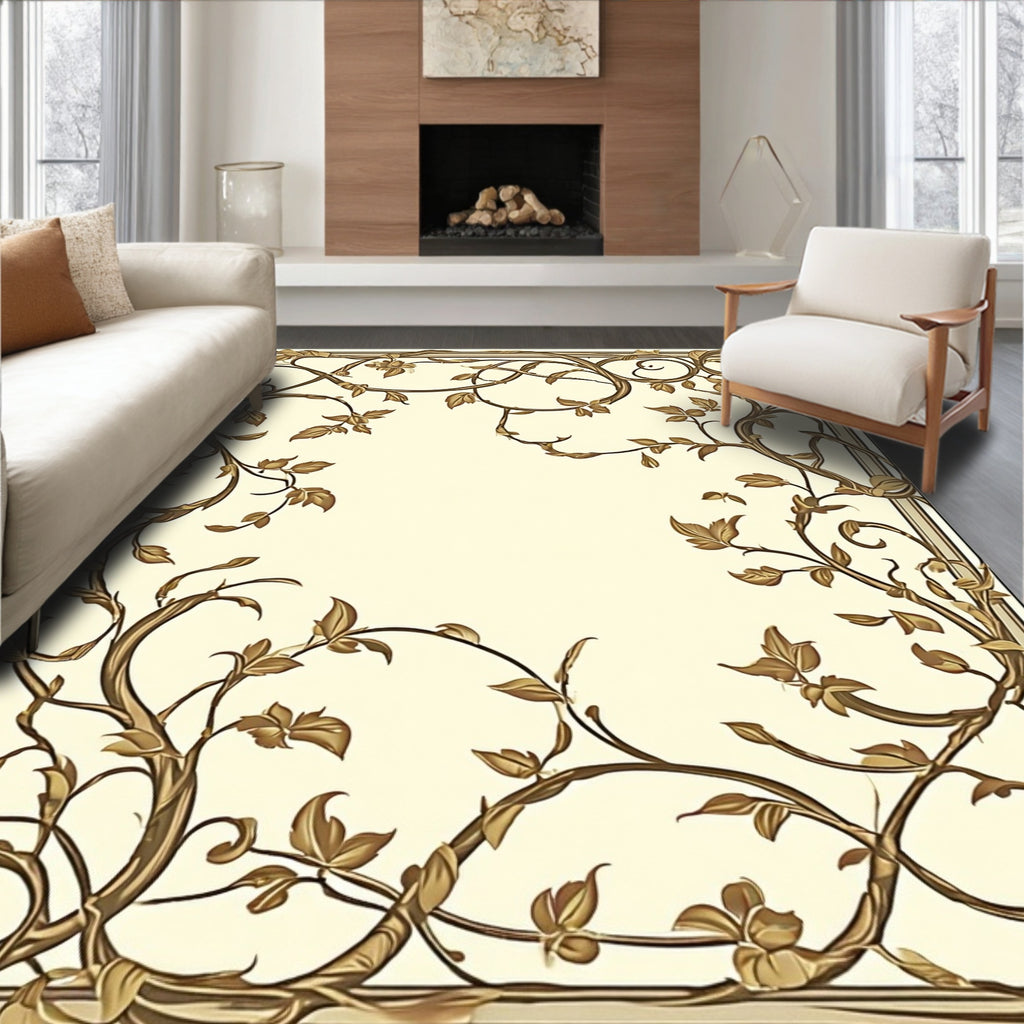 Vintage Floral Vine Scrollwork Design Rug