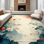 Birds Blossoms Water Ink Style Design Rug