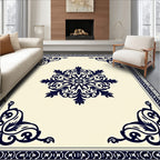 Deep Navy Floral Medallion Square Rug