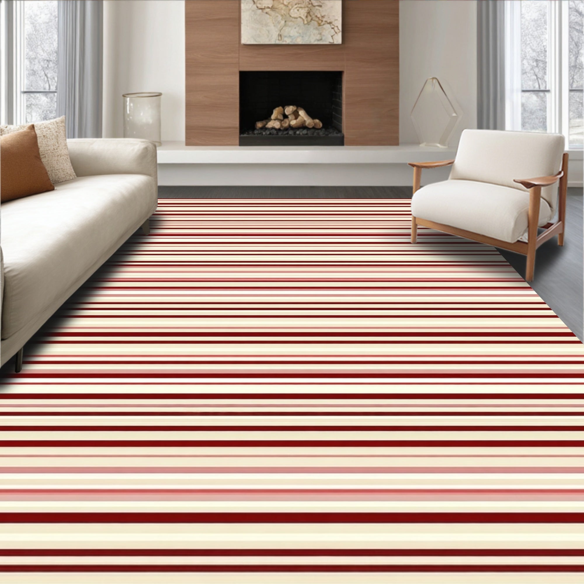 Classic Red White Striped Pattern Rug