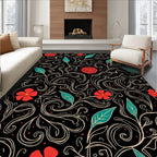Red Floral Vine With Swirls Pattern Rug